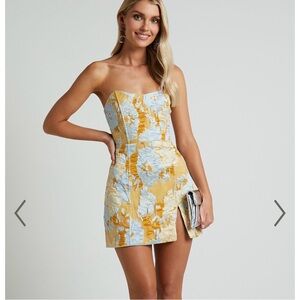 Brailey Mini Dress - Strapless Dress In Blue Jacquard